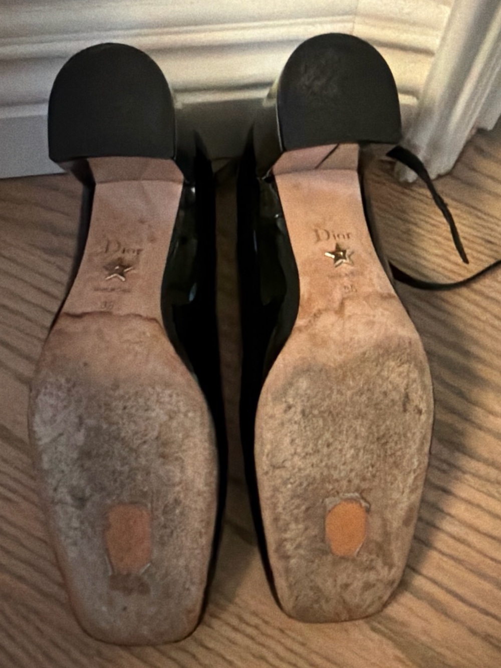 Dior Black Patent Leather Ankle-Strap Heels with Silver Plaque - Picture 5 of 5